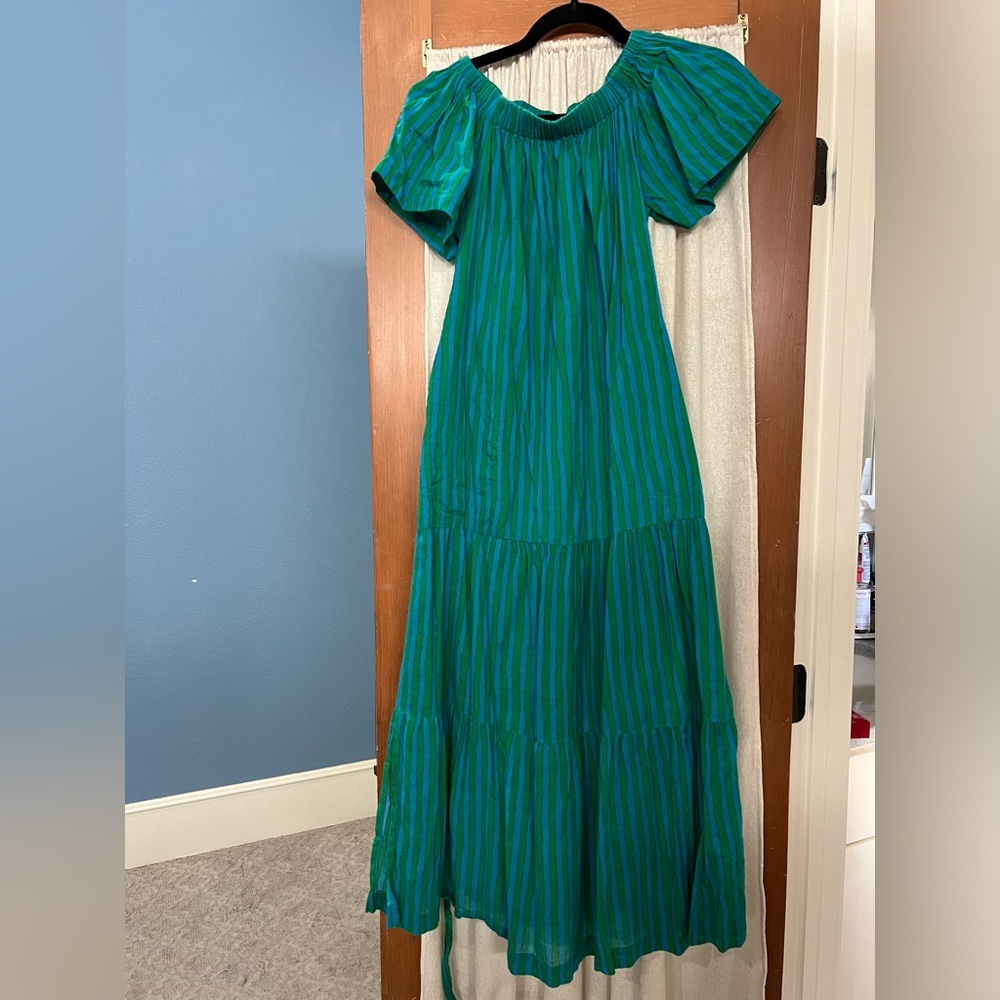Oliphant Off The Shoulder Striped Dress with Pockets and Belt Size Small